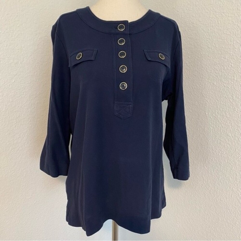 Jones New York Navy Button-Front Blouse